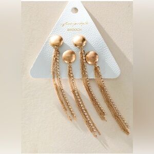 Free People Brandy fringe pin set Gold Brooch with Dangle Chains